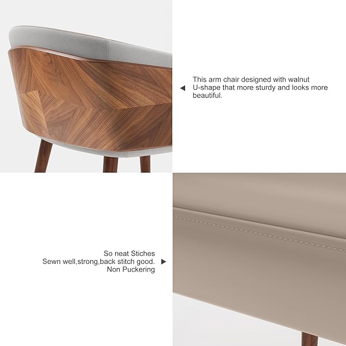 ARTPLAN Modern Upholsted Accent Dining Chairs,Mid-Century Faux Leather with Walnut for Kitchen,Office Waiting Room Arm Sitting Chair, Beech Legs Dissassembly Adjustable Feet,Apricot