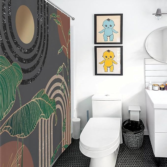 Boho Mid Century Shower Curtain,Retro Abstract Minimalist Tropical Modern Bathroom Curtain Polyester Waterproof Fabric Decor 72x72in（183x183cm）