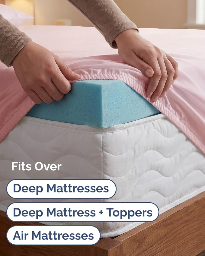 Extra Deep Twin XL Sheet Set - 4 Piece College Dorm Bed Sheets Set with Extra Deep Pockets - Ultra-Soft, Comfy & Breathable Bedding for Women, Men, Kids & Teens - Wrinkle & Fade Resistant - Baby Pink