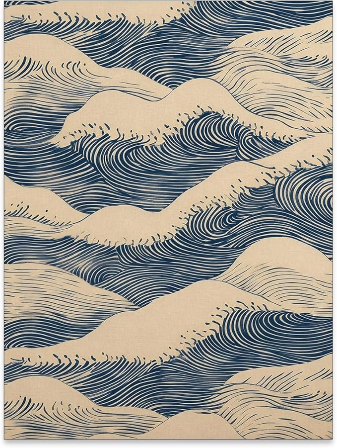 EOLRCIG Japanese Blue Wave Canvas Poster Modern Abstract Geometric Wall Art Vintage Mid-Century Wabi Sabi Prints for Minimalist Living Room Dorm Wall Decor 08x10 inch Unframed