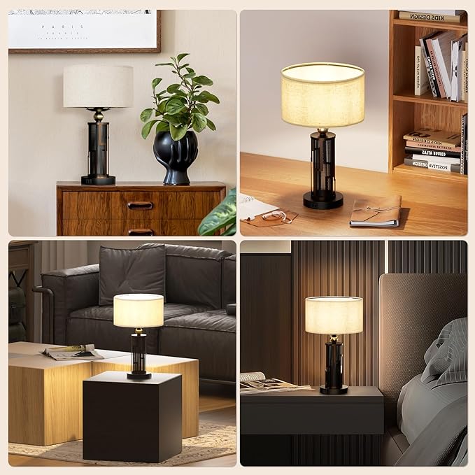 V07-2 21.65" Farmhouse Table Lamp, Rustic Bedside Nightstand Light with USB A+C Charging Ports for Nightstand Bedroom Study Living Room, 3-Way Dimmable Desk Lamp