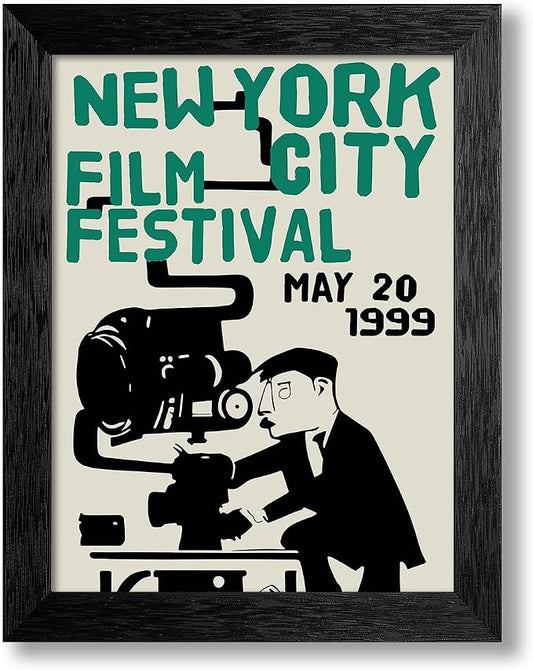 1999 NYC Film Festival Canvas Poster Vintage New York Movie Wall Art Modern Trendy Minimalist Abstract Prints for Apartment Bedroom Dorm Wall Decor 012X16 inch Black Framed