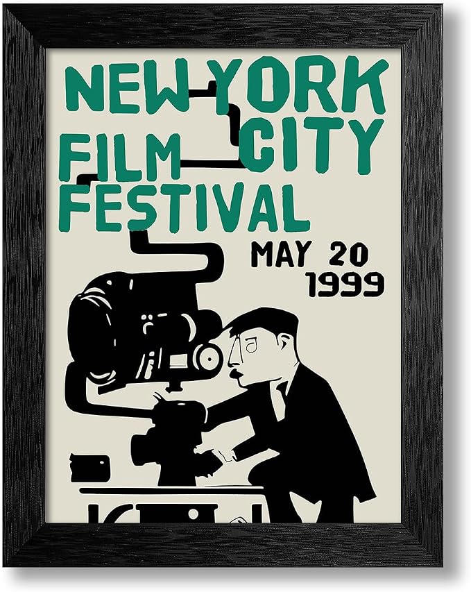 1999 NYC Film Festival Canvas Poster 08x10 inch Black Framed Vintage New York Movie Wall Art Modern Trendy Minimalist Abstract Prints for Apartment Bedroom Dorm Wall Decor