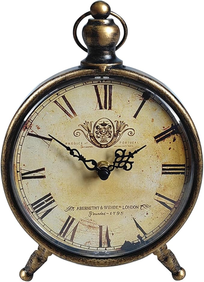 HZDHCLH Vintage Table Clock Battery Operated,Retro Mantel Clock for Living Room Fireplace Decor,Silent Metal Desk Clock (Brass)