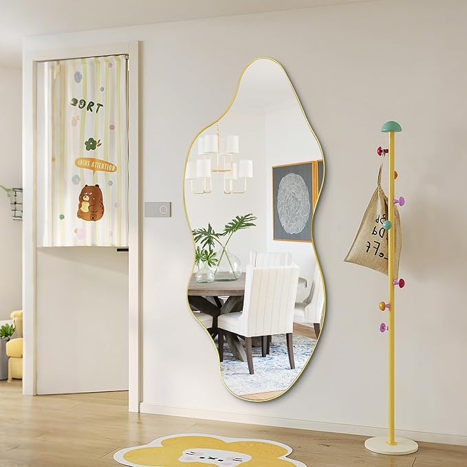 Large Irregular Mirror, 59"x30" Gold Asymmetrical Frameless Mirror Full Length, Organic Shape Wall Mirrors for Entryway Living Room Bedroom Hallway, Hangs Vertically or Horizontally