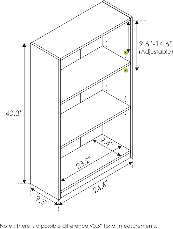 Furinno JAYA Book Shelf, 3-Tier Bookshelf, Bookcase with Adjustable Shelves, 9.5 x 24.5 x 40.3, for Organization and Storage, for Living Room, Bedroom, Home Office, Espresso