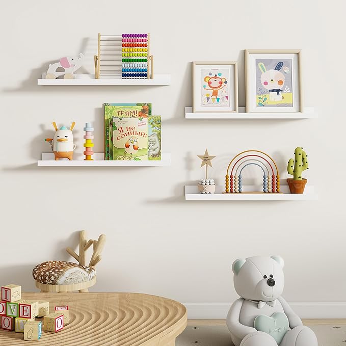 Dreamland Picture Ledge Shelf for Wall, Floating Shelves Set of 2, 24 Inch Long Floating Shelves with Lip for Living Room, Bedroom, Bathroom, Kitchen, White