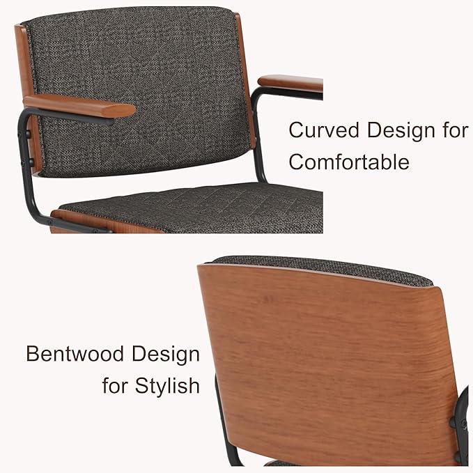 Ergonomic Office Chair with Rubber Wheels & Walnut Arms - Mid-Back Desk Chair, Adjustable Height, Bentwood Backrest | Swivel Rocking Design for Home Office, Meeting Room, Study