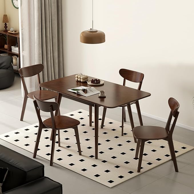 39’’-55’’ 100% Oak Extendable Dining Table, Solid Wood Folding Kitchen Table, Mid Century Modern Dinner Table for Kitchen, Apartment, Living Room (39''-55'' Walnut)