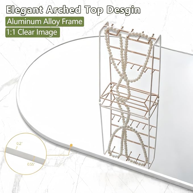 Dewfig Arched Full Length Mirror, 81"x41" Large Floor Mirror with Stand, Oversized Full Body Mirrors for Leaning or Hanging, Wall Mounted Mirrors for Bedroom, Living Room,Dressing Room, White