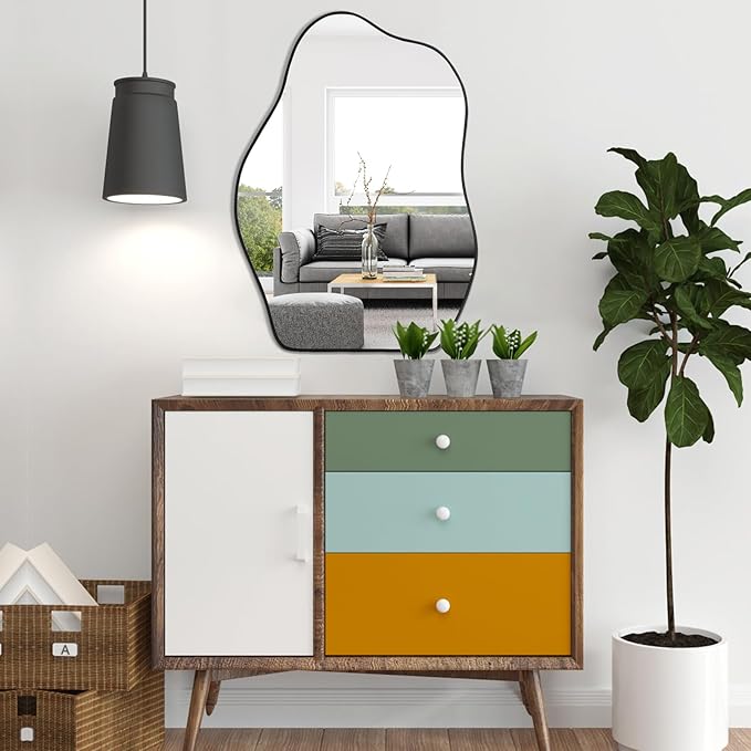 POZINO Irregular Mirror, 28"x20" Asymmetrical Wall Mirror, Modern Funky Shaped Mirrors, Abstract Frameless Mirrors for Wall Decor Living Room Bathroom Bedroom Entryway