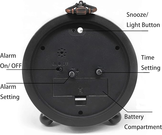 TooTa Vintage Retro Analog Alarm Clock, 4 inch Super Silent Non Ticking Small Clock with Night Light, Battery Operated, Simply Design, for Living Room, Bedroom, Bedside, Desk, Gift Clock (Roman)