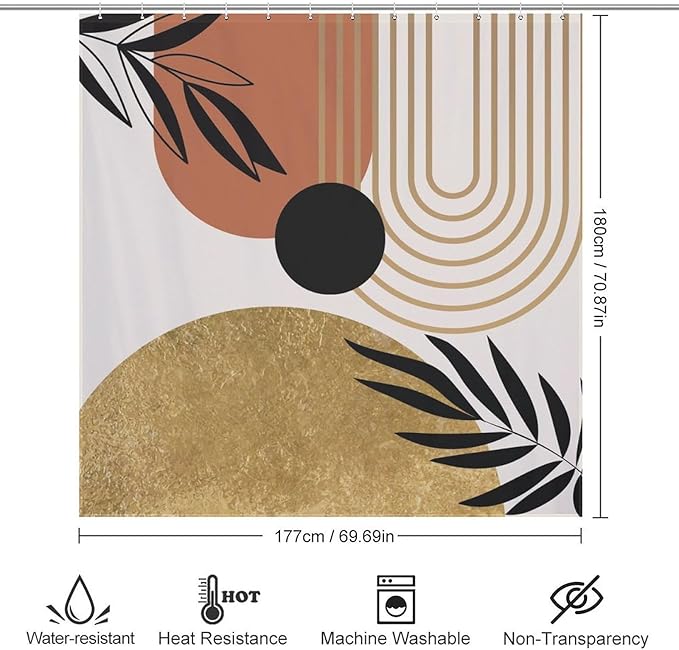 Boho Mid Century Shower Curtain,Modern Minimalist Abstract Bohemian Geometric Retro Bathroom Curtain Polyester Waterproof Fabric Decor 72x72in（183x183cm）