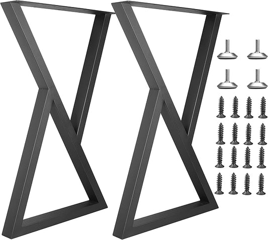Metal Table Legs Desk Legs, Heavy Duty Square Tube Iron Desk Legs, DIY Furniture Legs for Dining Table, Coffee Table, Computer Desk, Workbench, 28”H x 17.7”W, Set of 2, Black (Z)