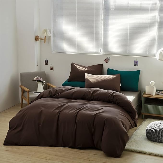Pureant Dark Brown Comforter Set Queen Size Mocha Coffee Bedding Comforters Plain Color Cotton Bed Quilts Men Women Solid Chocolate Comforter Luxury Soft Dusty Brown Comforter Bedding Vintage Chestnut