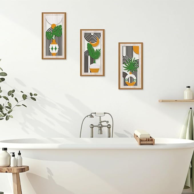 Celestdeco 3 Pcs Boho Botanical Wall Decor,Botanical Modern Wood Wall Art Bohemian Plants Hanging Decor Abstract Leaves Minimalist Wooden Art for Living Room Bedroom Office 7.9 x15.8 Inch