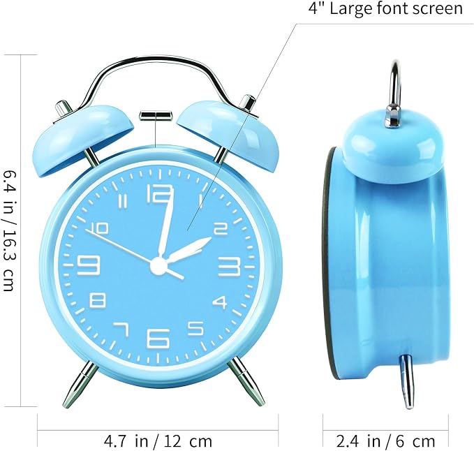 pxy Loud Alarm Clock for Heavy Sleepers 3D Dial Battery Operated (Battery Include), 4" Super Silent Analog Alarm Clock for Kids with Night Light PT260 Silver OrangePT505 Blue