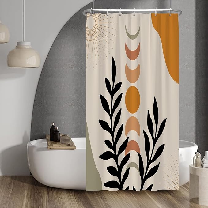 Baocicco Mid Century Shower Curtain Sun and Moon Boho Botanical Abstract Shower Curtains Decorative for Bathroom Bathtubs Waterproof Fabric Shower Curtain with Hooks 36x72 Inches
