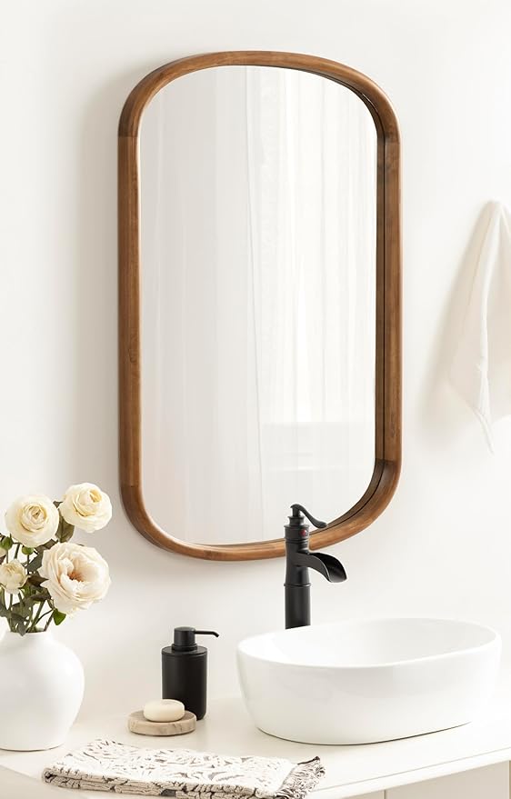 Kate and Laurel Talma Modern Arched Oval Wall Mirror, 24 x 36, Rustic Brown, Transitional Capsule Wall Accent with Solid Poplar Wood Frame for Use as Bathroom Mirror for Over Sink