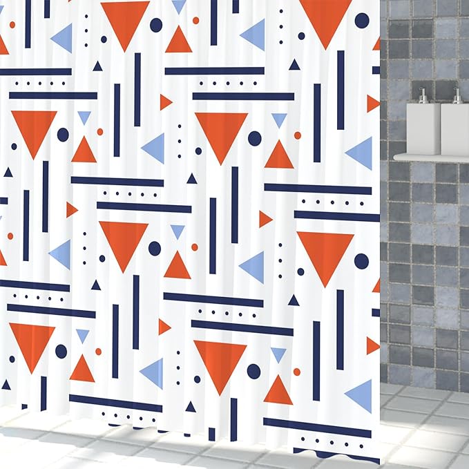 Abstract Geometric Shower Curtain Colorful Geometric Abstract Boho Orange Triangle, Modern Minimalist Boho Art Bathroom Decor Waterproof Fabric Bath Curtain 48x72 inch