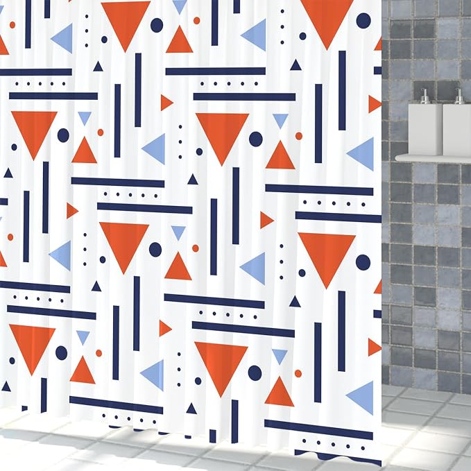 Abstract Geometric Shower Curtain Colorful Geometric Abstract Boho Orange Triangle, Modern Minimalist Boho Art Bathroom Decor Waterproof Fabric Bath Curtain 60x72 inch