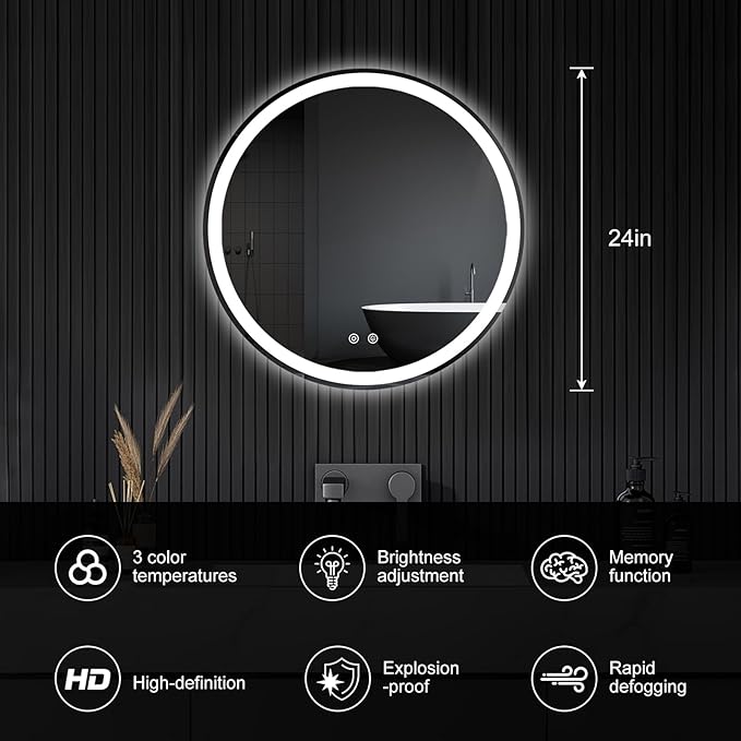 NEWBULIG Wall Mirror, Bathroom Mirror for Over Sink, Matte Metal Framed Vanity Mirror, Wall Decor for Bedroom, Tempered Glass