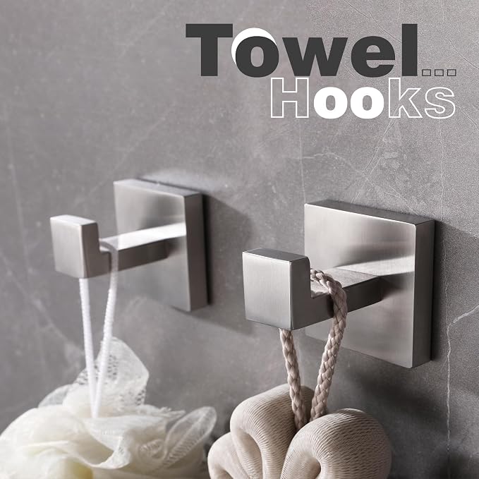 LANC Towel Hooks for Bathroom Wall Hooks, Brushed Nickel Heavy Duty SUS304 Stainless Steel Hand Towel Hanger for Livingroom Bedroom Cabinet Closet Coat Robe Hook, Wall Mounted,A8805BN