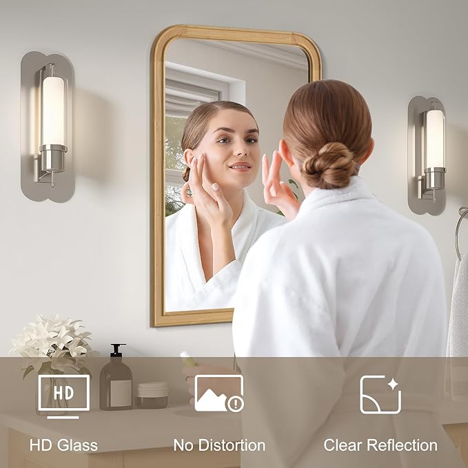 HOMECOOKIN 20" x 30" Wood Framed Mirror Bathroom Mirrors for Wall, Natural Arched Wood Bathroom Vanity Mirror for Entryway, Living Room or Bedroom Home Decor