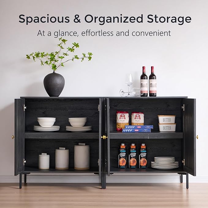 Modern Buffet Cabinet with Storage, 34" Tall Fluted Arched Sideboard Cabinet w/Adjustable Shelves, Wooden Modular Coffee Bar for Dining Room, Kitchen, Living Room, Entryway, Dark Grey