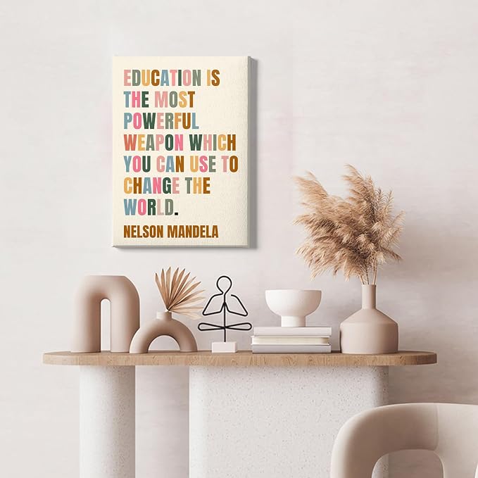 Nelson Mandela Painting Inspirational Word Wall Art Education Quote Poster Motivational Artwork Positive Canvas Wall Art Modern Educational Posters Colorful Inspirational Canvas 16x24inch Framed