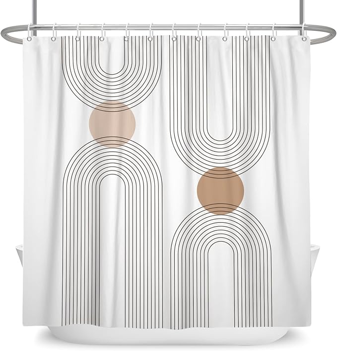 Mid Century Shower Curtain for Bathroom, Boho Sun Rainbow Modern Minimalist Geometric Shower Curtain, Abstract Arch Lines Modern Aesthetic Bathroom Decor Curtain Sets 60x72 inch