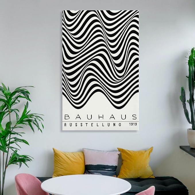 Bauhaus Print Poster,black And White Poster,Abstract Art,Minimalist,Stylish Mid Century Art Canvas Wall Art Print Poster For Home School Office Decor Frame-style 20x30inch(50x75cm)