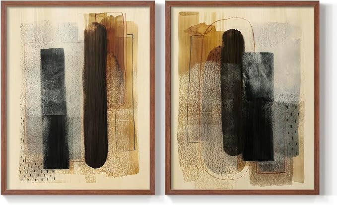 Renditions Gallery Set of 2 Peel & Stick Framed Prints, Pattern Abstract Wall Art, Burnt Toast Pattern Wall Decor, Re-Stickable - Ready to Hang - 11"x14" - Walnut Frame LT588