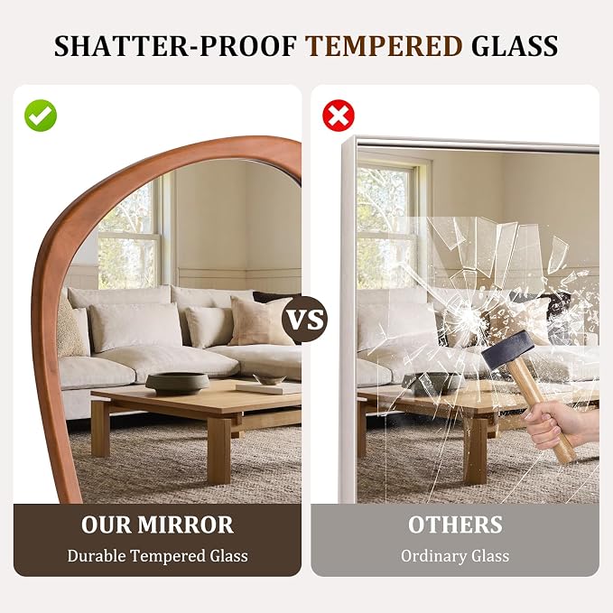 HOMECOOKIN 36" H x 23" W Asymmetrical Mirror, Irregular Wooden Wall Mirror for Bedroom, Living Room,Entryway– Boho Mid-Century Modern Decorative Mirror, Solid Wood Frame, Pebble Shaped Design (Walnut)