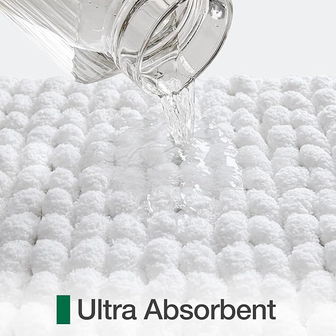 LUMI Luxury Bathroom Rug, Ultra Soft Quick Dry Bath Mat, Non-Slip Absorbent Thick Chenille Bath Rug, Cozy Braid Design Floor Mat for Bathtub, Sink, Laundry, Bedroom, White, 24"x43"