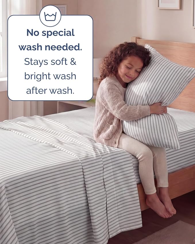 Twin Size 3 Piece Sheet Set - Comfy Breathable & Cooling Sheets - Hotel Luxury Bed Sheets for Women & Men - Deep Pockets, Easy-Fit, Soft and Wrinkle Free Sheets - Grey Stripes Oeko-Tex Bed Sheet Set