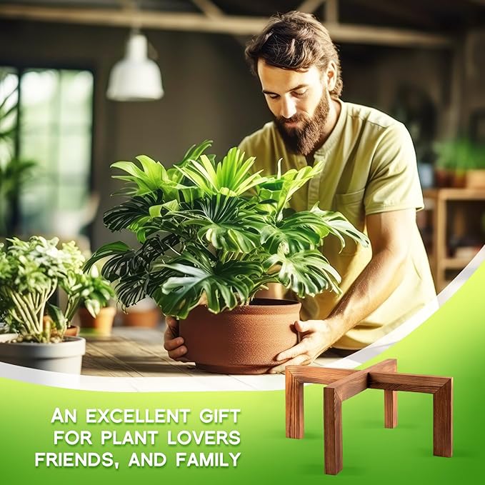Wenqik 1 Pack 16 Inch Wood Plant Stand Wooden Plant Pot Holder Mid Century Rattan Flower Boho Rustic Stool Holder for Indoor Gardening Patio, Fit 8-18 Inch Pot (Wood Color)