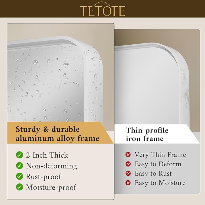 TETOTE 48 x 36 White Mirror for Bathroom Metal Frame Wall Mounted Rectangle Mirror for Vanity with Sandy Textured Surface(Horizontal/Vertical)