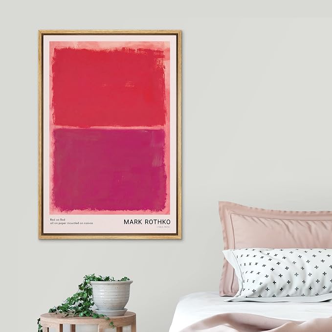 SIGNLEADER Framed Canvas Print Wall Art Mark Rothko Red Mid-Century Blocks Abstract Shapes Illustrations Fine Art Contemporary Relax/Calm Colorful for Living Room, Bedroom, Office - 24"x36" Natural