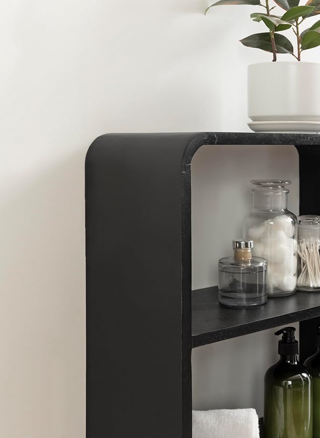 Kate and Laurel Kato Modern Wall Shelf with Drawer; 18 x 24; Black; Decorative Over The Toilet Shelf for Use as Bathroom Storage or Living Room Display Shelf