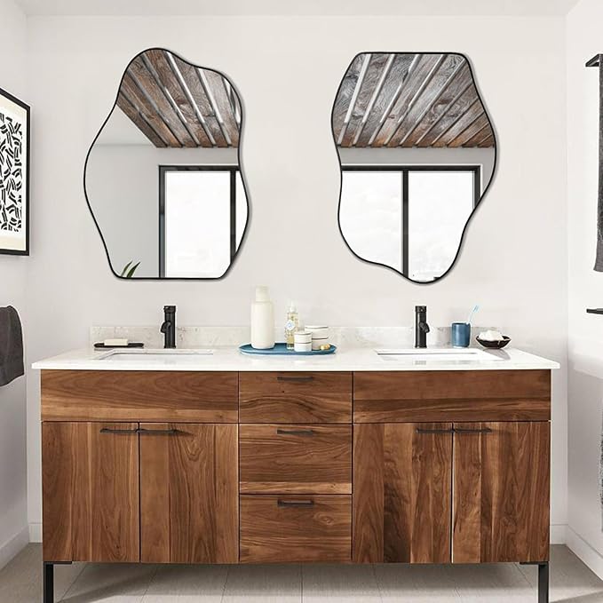 POZINO Irregular Mirror, 28"x20" Asymmetrical Wall Mirror, Modern Funky Shaped Mirrors, Abstract Frameless Mirrors for Wall Decor Living Room Bathroom Bedroom Entryway