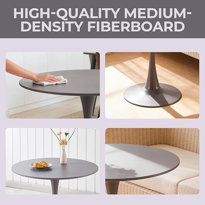 31.5” Round Dining Table, Special Gray Kitchen Tulip Table with Thickened Tabletop & Sturdy Pedestal Base, Tulip Shape Leisure Table for Brstio Cafe Breakfast Nook RV