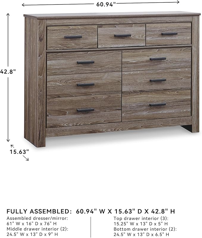 Signature Design by Ashley Zelen Rustic Contemporary 7 Drawer Dresser, Warm Gray