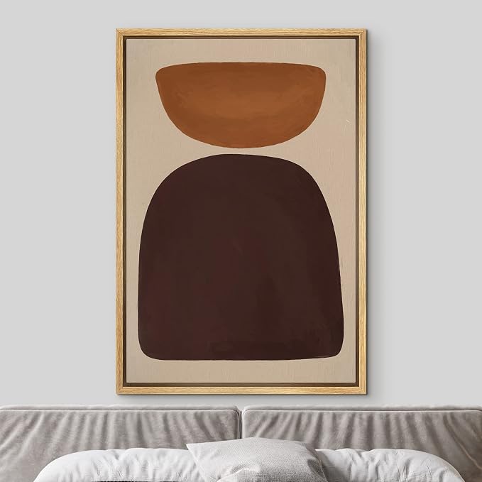 MUDECOR Framed Canvas Print Wall Art Geometric Mid-Century Brown Polygons Abstract Shapes Illustrations Minimalism Decorative Bohemian Colorful Zen for Living Room, Bedroom, Office - 24"x36" Natural