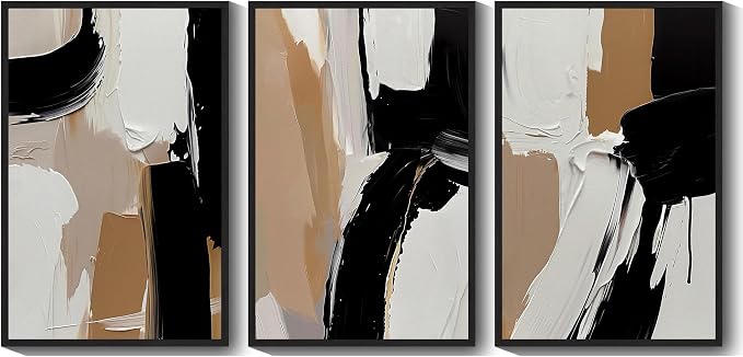 KUVIOKE Black Abstract Shapes Framed Canvas Wall Art Minimalist Graffiti Pastel Wall Decor Modern Illustration Art Painting for Bedroom Dining Room 24x36in (Black Framed)
