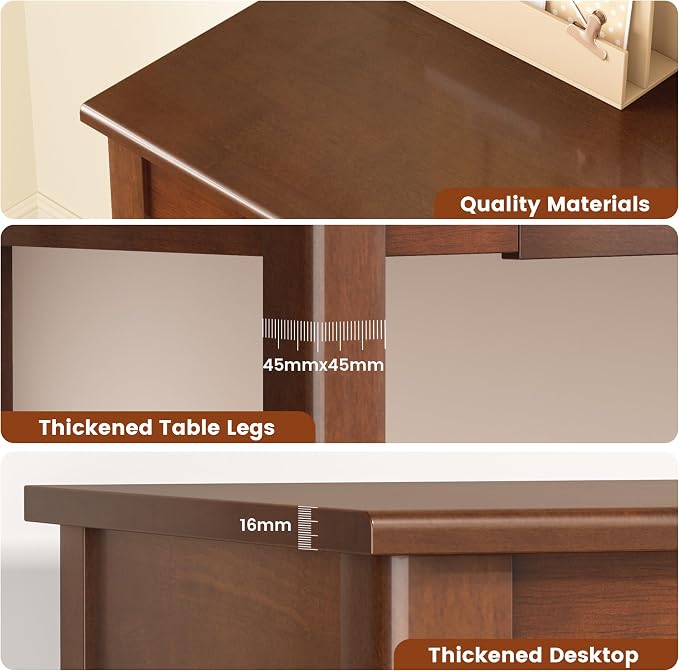 100% Solid Wooden Desk with Drawers - 47 x 16 Inch Mid Century Narrow Desk, Vintage Writing Desks with Drawers, Simple Work Study Table, Small Desks for Small Spaces, Walnut Color