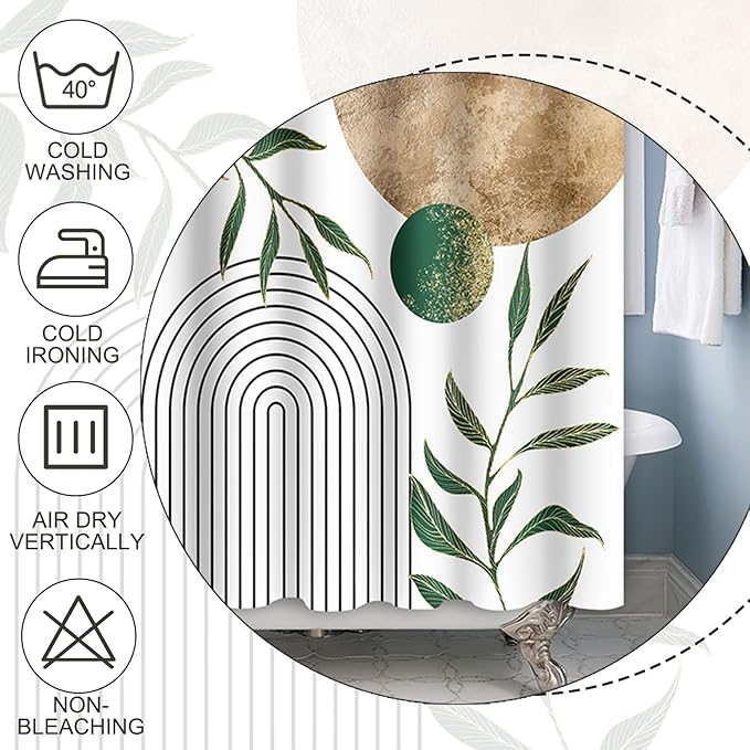 Baocicoo Mid Century Minimalist Shower Curtain Green Abstract Moon Contemporary Sun Semicircle Shower Curtain for Bathroom Geometric Aesthetic Bathtub Bathroom Decorations with Hooks 72x96 Inches