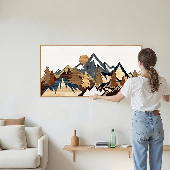 SIGNINART Vintage Mountain Framed Canvas Wall Art, Boho Sunrise Art Prints, Forest Nature Wilderness Art Paintings, Modern Farmhouse Woodcut Style Wall Decor for Living Room Bedroom, Office 20"x40"