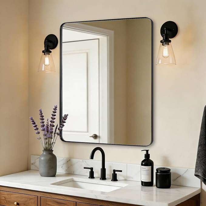 ANDY STAR Black Bathroom Mirrors for Over Sink, 28x36 Inch Matte Black Mirror for Bathroom, Rectangle Metal Vanity Mirror for Wall-Modern Clean Design with Superior Stainless Steel Frame