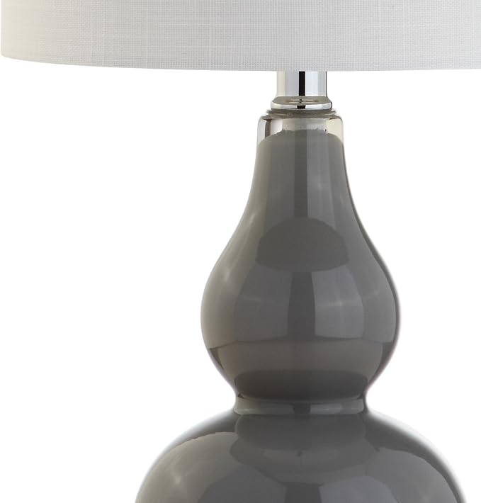 JONATHAN Y 20.5" Gray Glass Table Lamp, Modern Gourd Bedside Nightstand Lamp for Bedroom, Living Room, White Linen Shade, LED Bulb Included JYL1028A